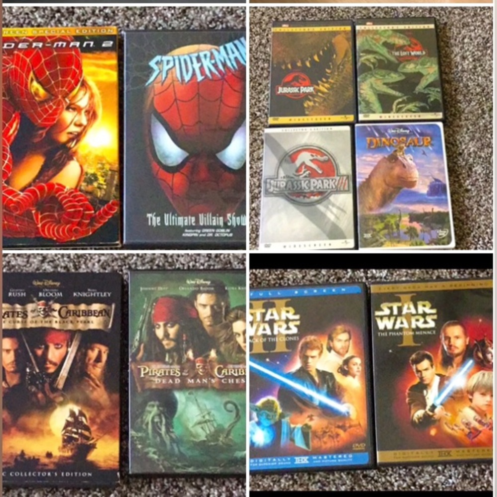 10 DVD Movie Spider-Man,Jurassic Park Dinosaur Pirates of the Caribbean Star War